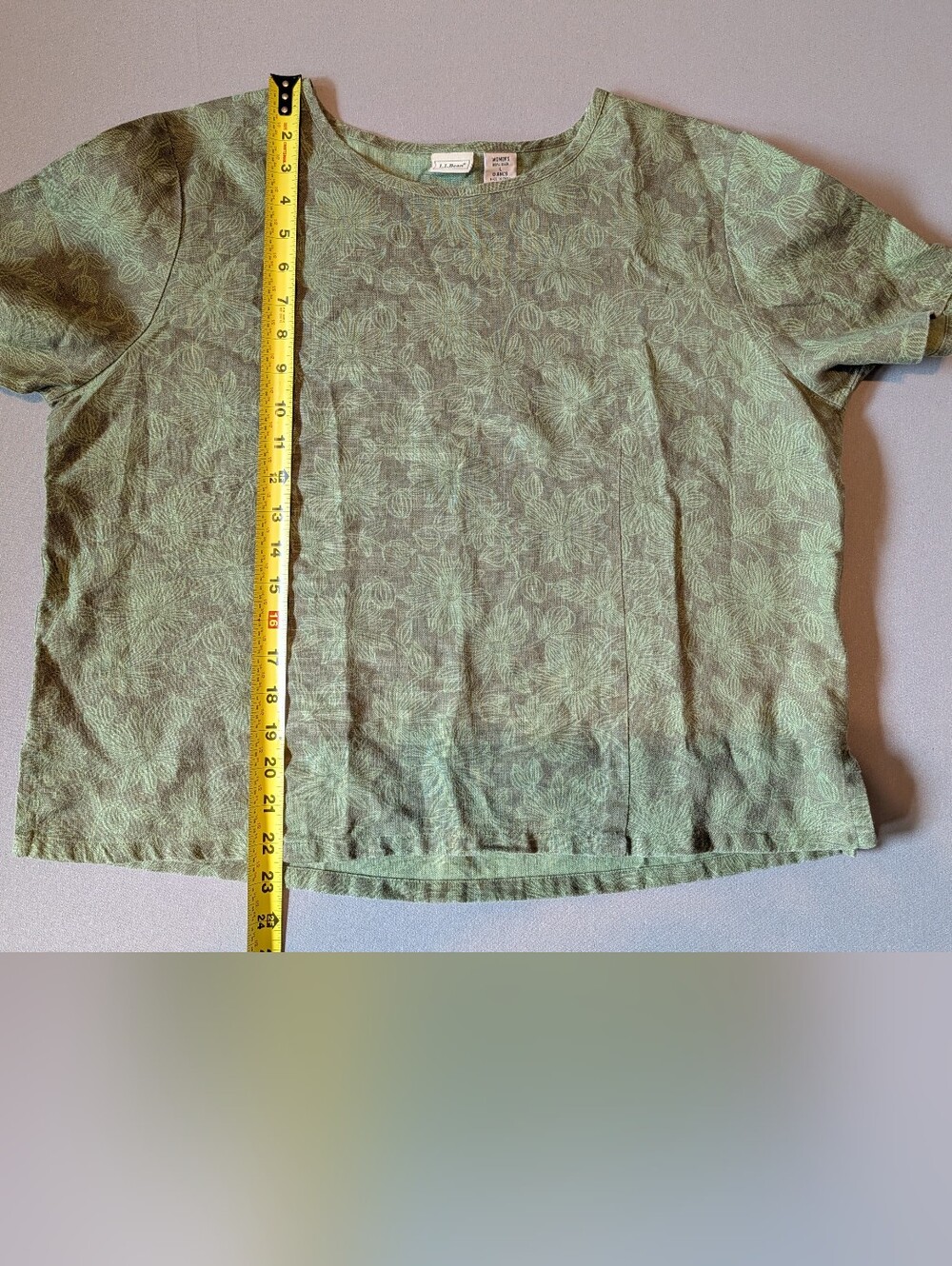 L.L. Bean 100% Linen Light Green Floral Short Sleeve Top - Picture 5 of 7